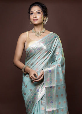 Green Tissue Silk Saree With Blouse Piece