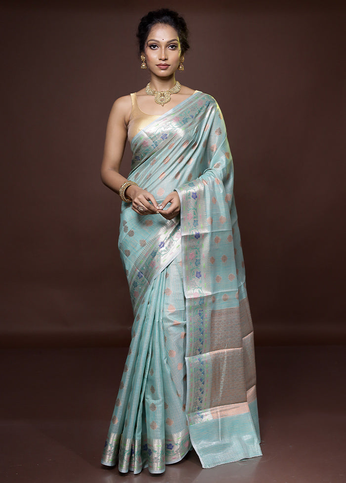 Green Tissue Silk Saree With Blouse Piece