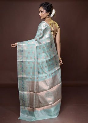 Green Tissue Silk Saree With Blouse Piece