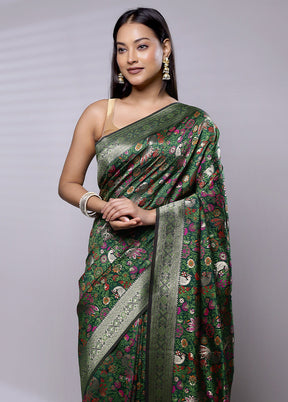 Green Dupion Silk Saree With Blouse Piece