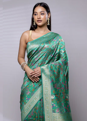 Green Dupion Silk Saree With Blouse Piece - Indian Silk House Agencies