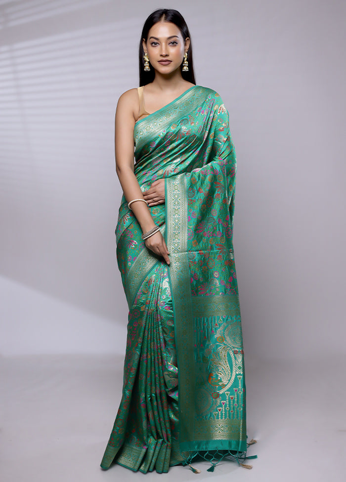 Green Dupion Silk Saree With Blouse Piece - Indian Silk House Agencies