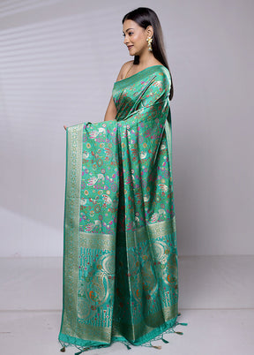 Green Dupion Silk Saree With Blouse Piece