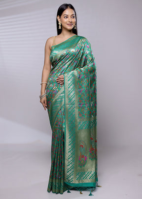 Green Dupion Silk Saree With Blouse Piece