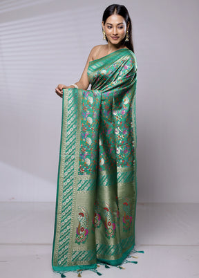 Green Dupion Silk Saree With Blouse Piece