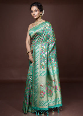 Green Dupion Silk Saree With Blouse Piece