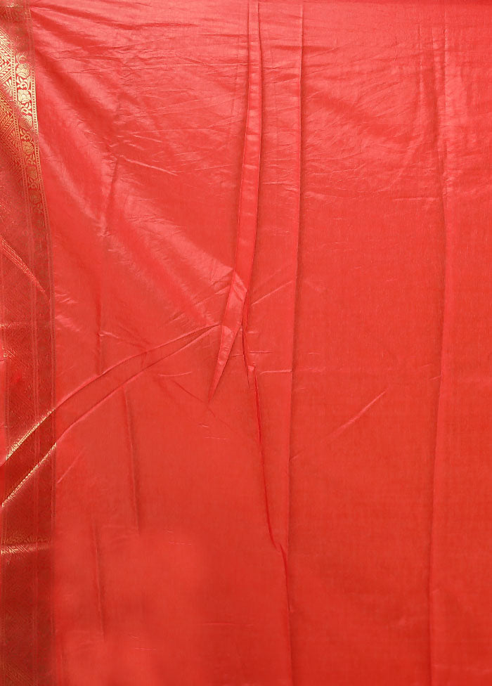 Red Dupion Silk Saree With Blouse Piece