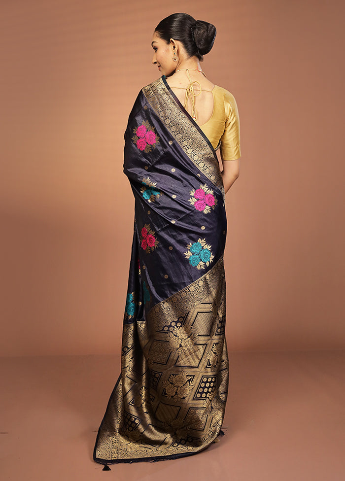 Blue Dupion Silk Saree With Blouse Piece