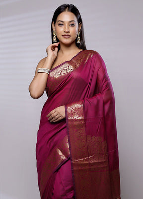 Purple Cotton Saree With Blouse Piece