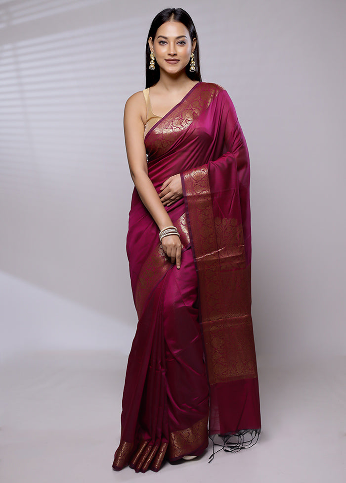 Purple Cotton Saree With Blouse Piece