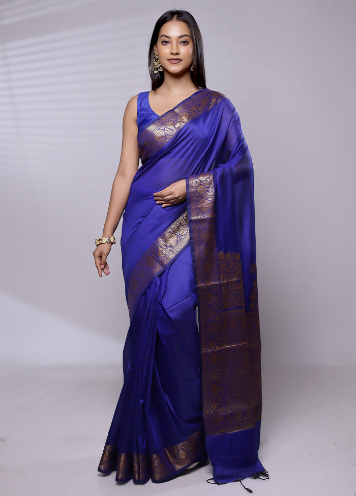 Blue Pure Cotton Saree With Blouse Piece