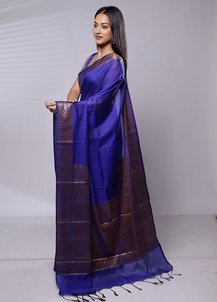 Blue Pure Cotton Saree With Blouse Piece