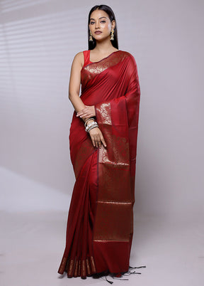 Red Cotton Saree With Blouse Piece