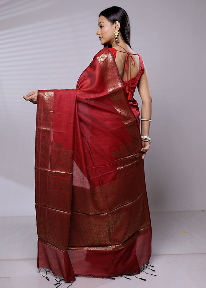 Red Cotton Saree With Blouse Piece - Indian Silk House Agencies