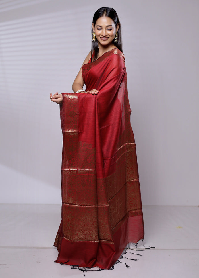 Red Cotton Saree With Blouse Piece