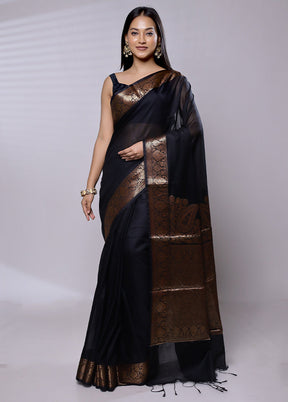 Black Cotton Saree With Blouse Piece