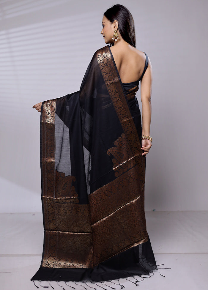 Black Cotton Saree With Blouse Piece