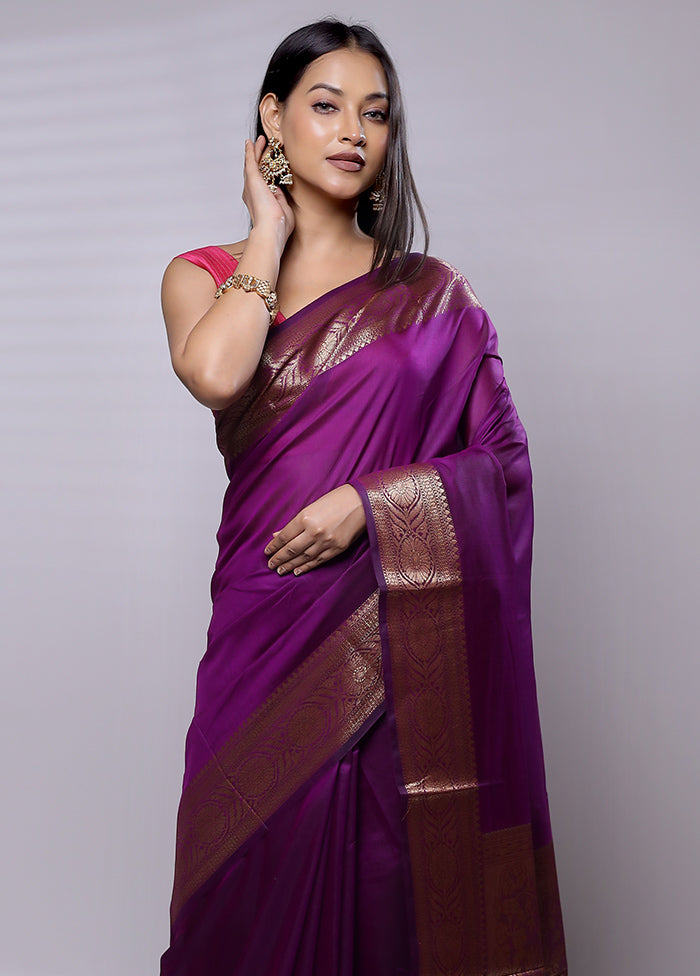 Purple Cotton Saree With Blouse Piece