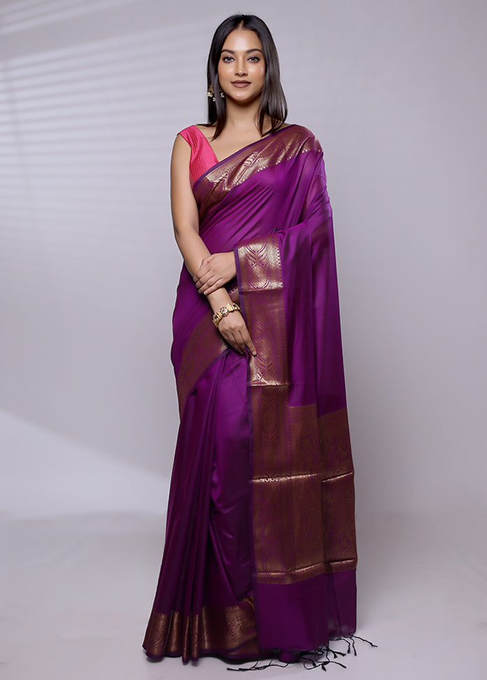 Purple Cotton Saree With Blouse Piece