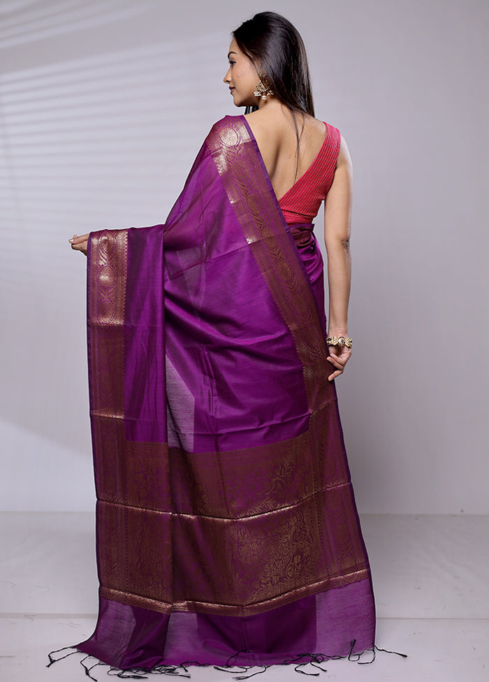 Purple Cotton Saree With Blouse Piece