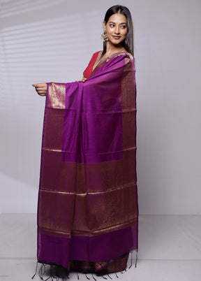 Purple Cotton Saree With Blouse Piece