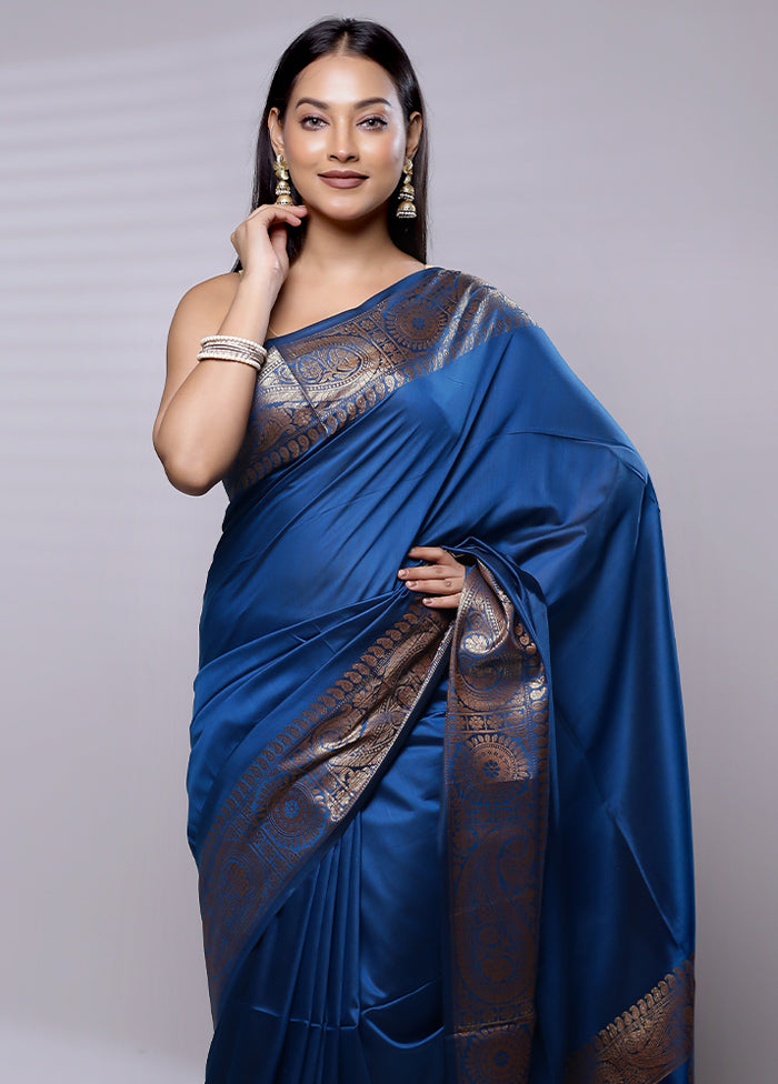 Blue Cotton Saree With Blouse Piece - Indian Silk House Agencies