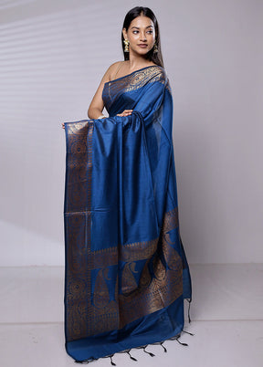 Blue Cotton Saree With Blouse Piece - Indian Silk House Agencies