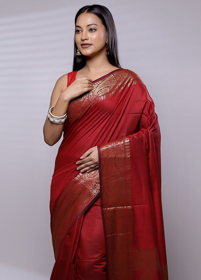 Red Cotton Saree With Blouse Piece - Indian Silk House Agencies