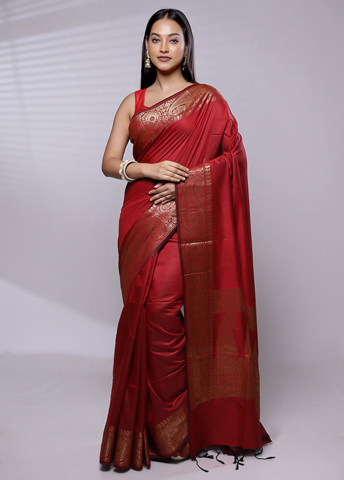 Red Cotton Saree With Blouse Piece