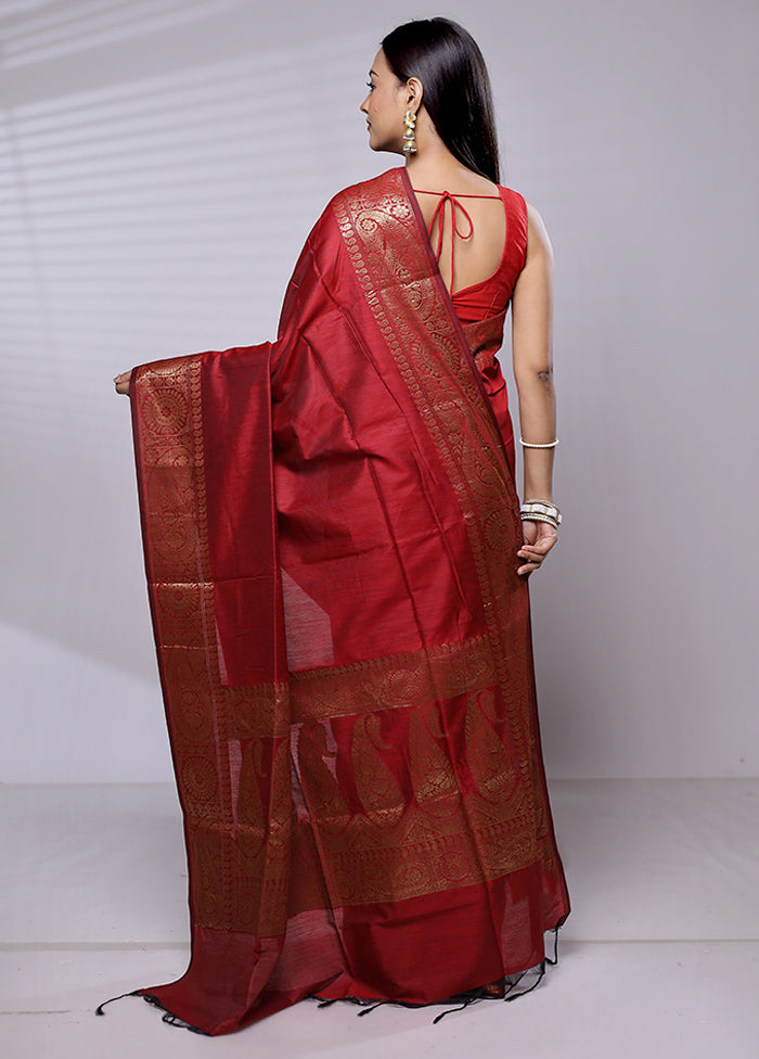 Red Cotton Saree With Blouse Piece - Indian Silk House Agencies