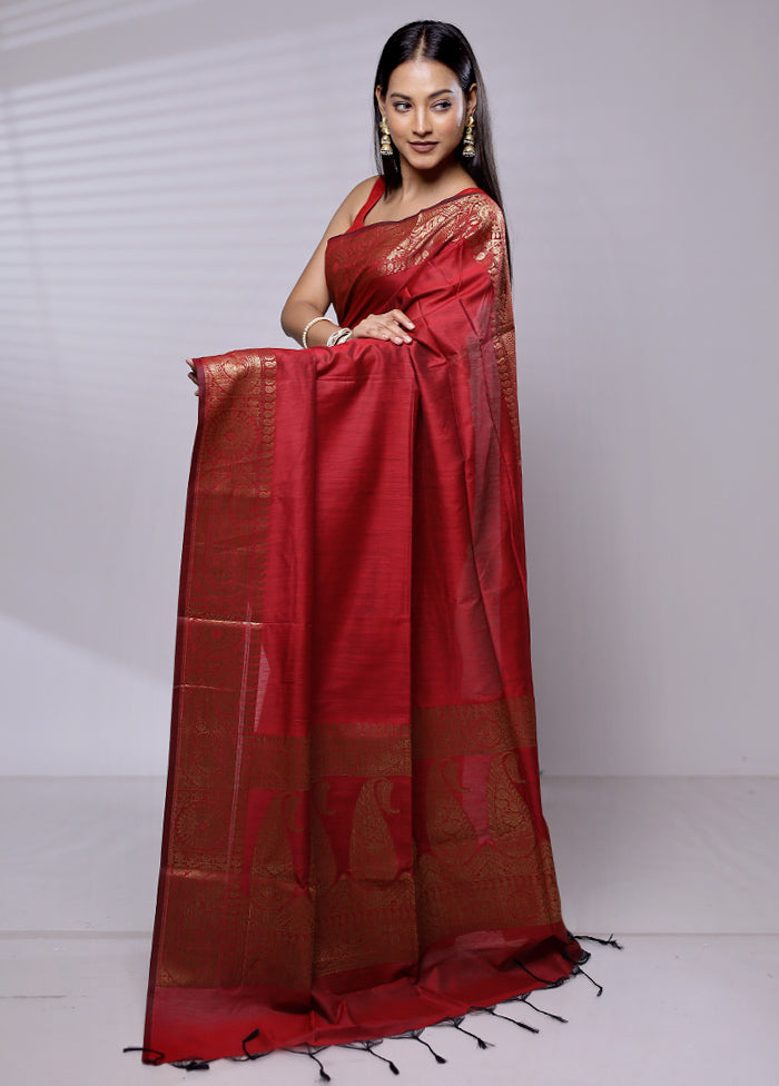 Red Cotton Saree With Blouse Piece - Indian Silk House Agencies