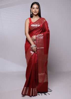 Red Cotton Saree With Blouse Piece - Indian Silk House Agencies