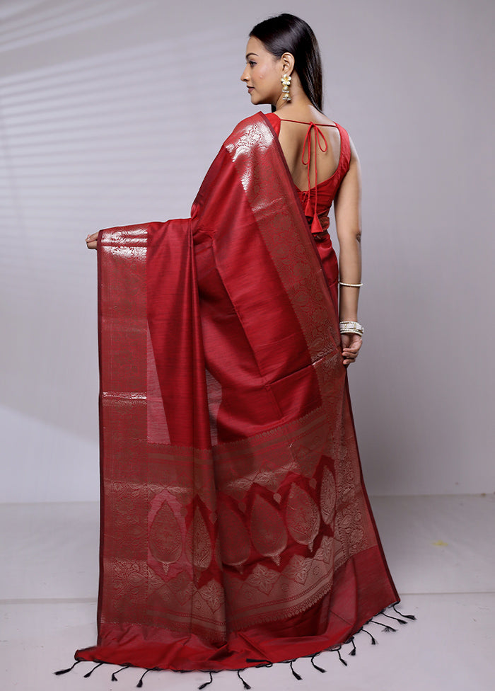 Red Cotton Saree With Blouse Piece