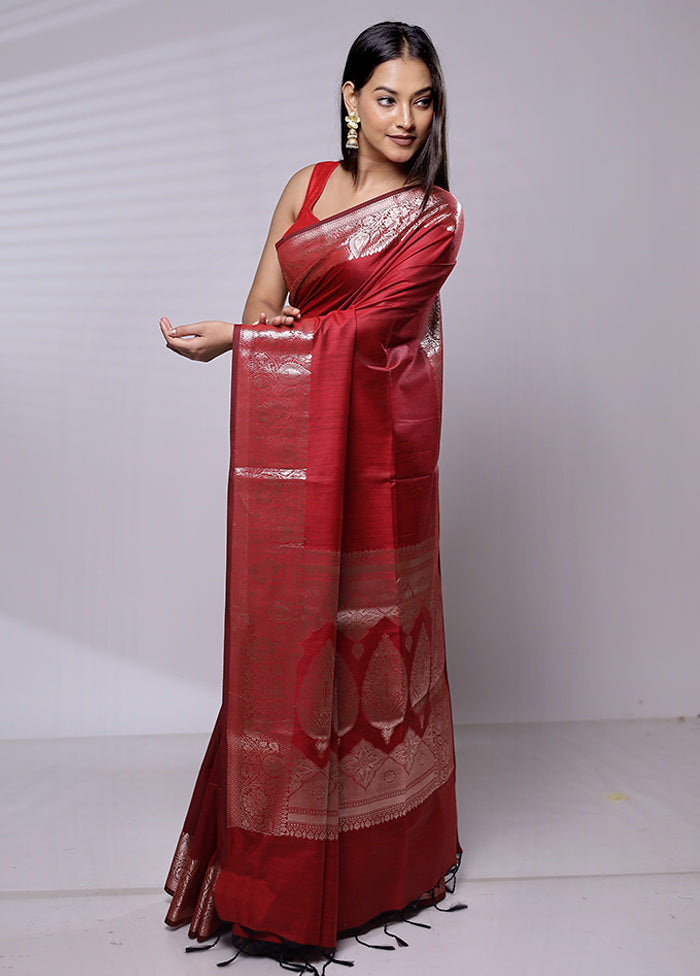 Red Cotton Saree With Blouse Piece - Indian Silk House Agencies