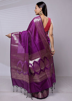 Purple Cotton Saree With Blouse Piece