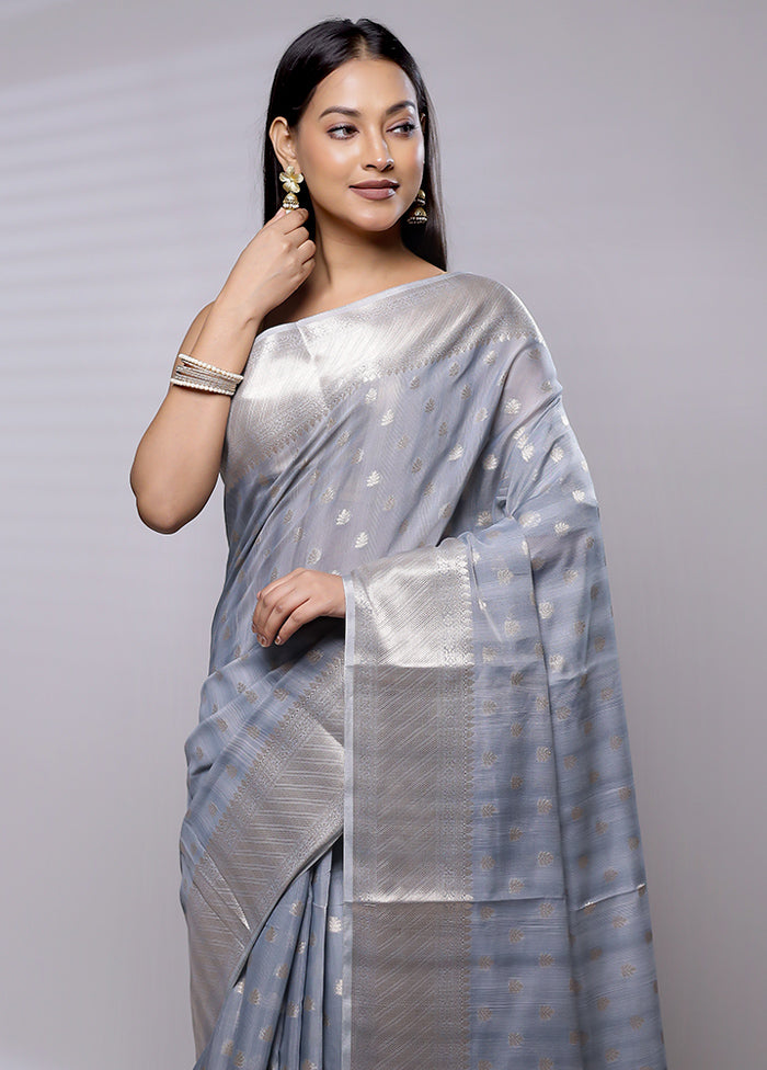 Grey Cotton Saree With Blouse Piece