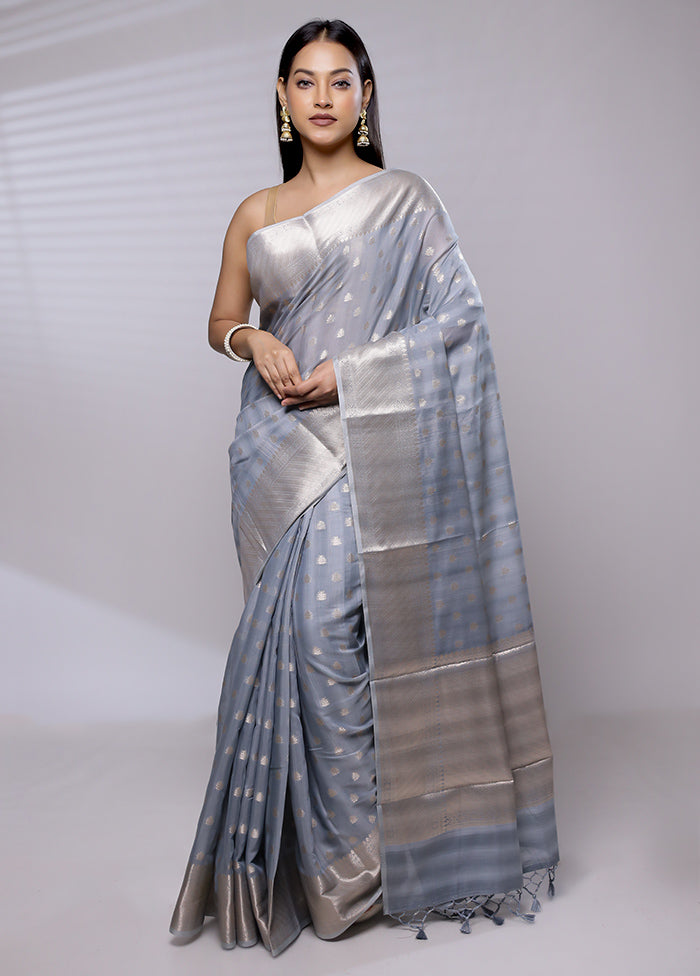 Grey Cotton Saree With Blouse Piece