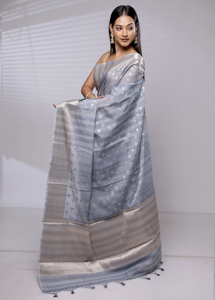 Grey Cotton Saree With Blouse Piece