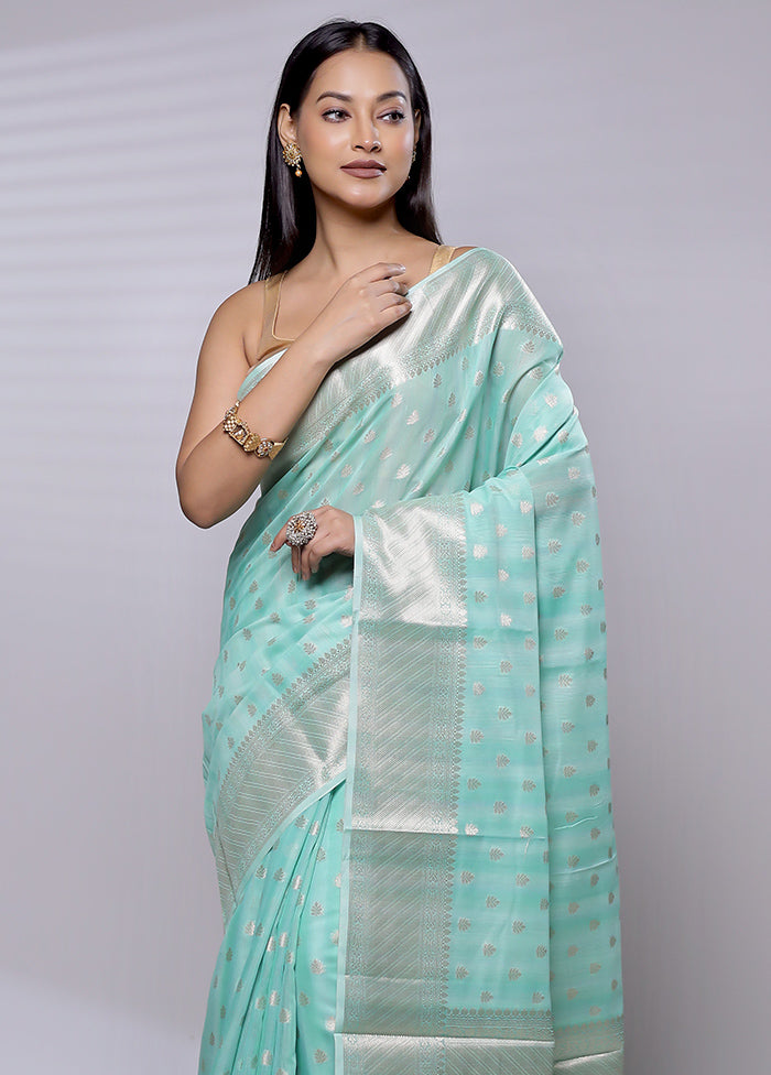 Green Cotton Saree With Blouse Piece - Indian Silk House Agencies