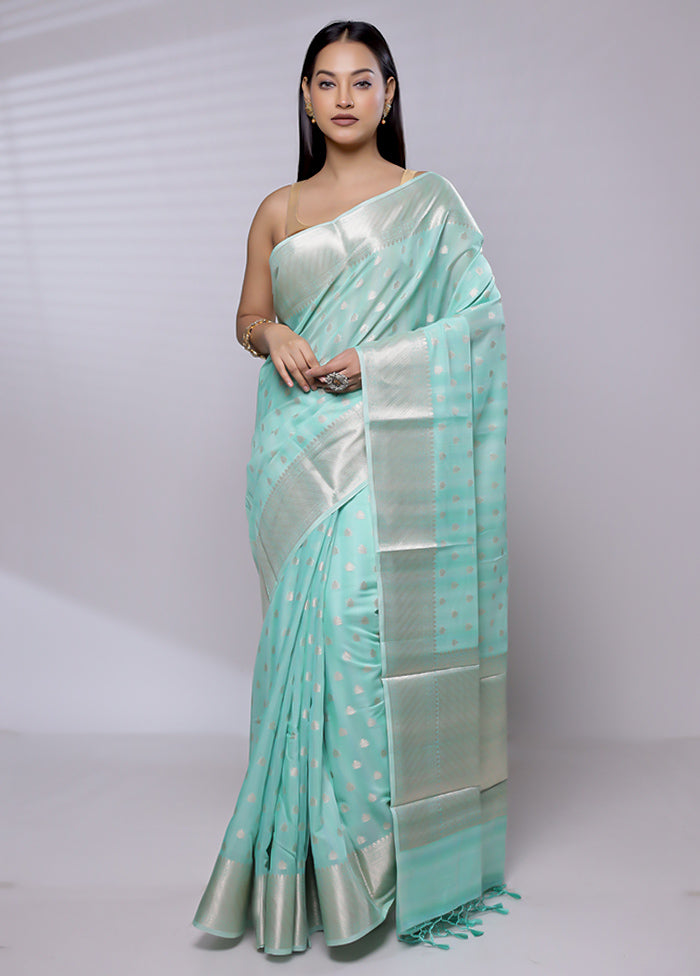 Green Cotton Saree With Blouse Piece - Indian Silk House Agencies