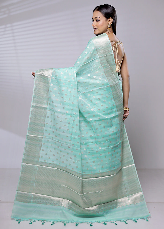 Green Cotton Saree With Blouse Piece - Indian Silk House Agencies