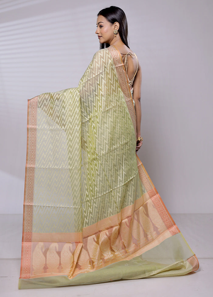 Green Cotton Saree With Blouse Piece