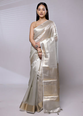 White Tissue Silk Saree With Blouse Piece - Indian Silk House Agencies