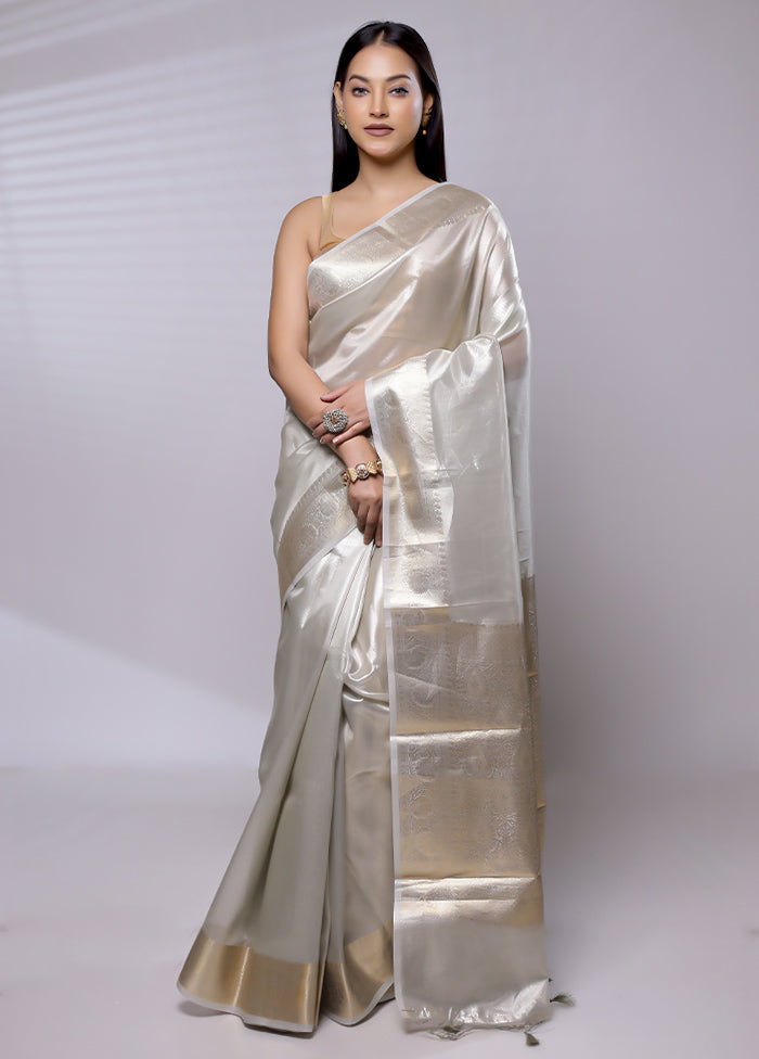 White Tissue Silk Saree With Blouse Piece