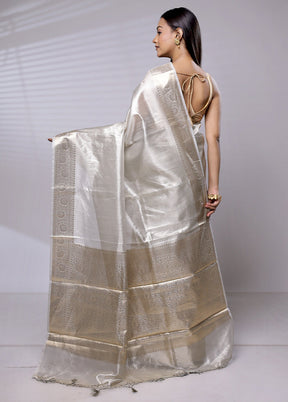 White Tissue Silk Saree With Blouse Piece - Indian Silk House Agencies