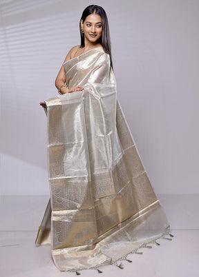 White Tissue Silk Saree With Blouse Piece - Indian Silk House Agencies