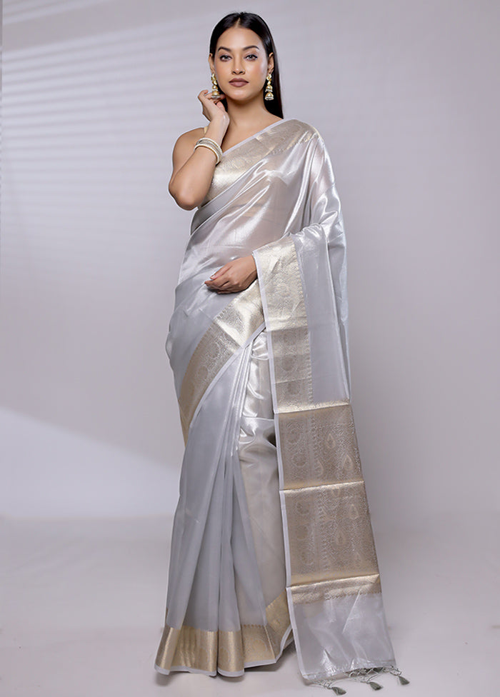 Silver Tissue Silk Saree With Blouse Piece - Indian Silk House Agencies