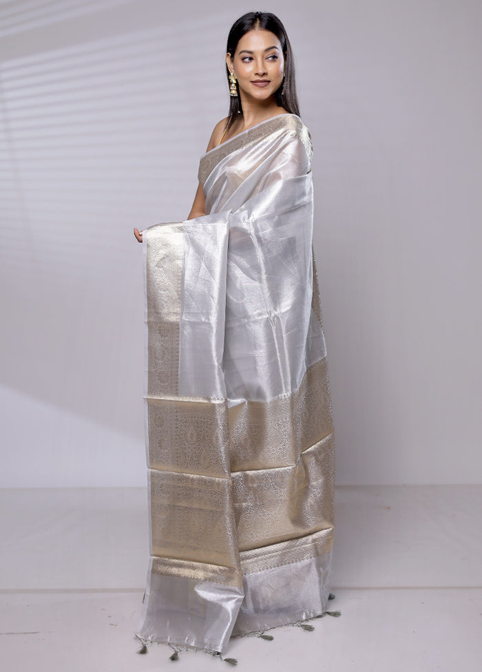 Silver Tissue Silk Saree With Blouse Piece - Indian Silk House Agencies