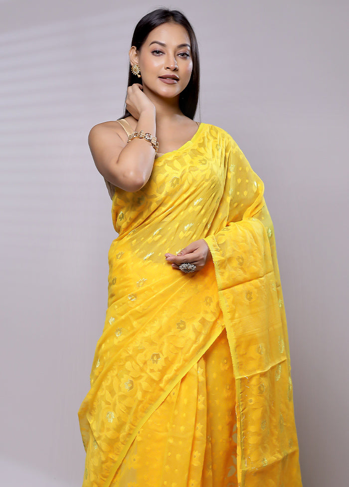 Yellow Tant Jamdani Saree Without Blouse Piece - Indian Silk House Agencies