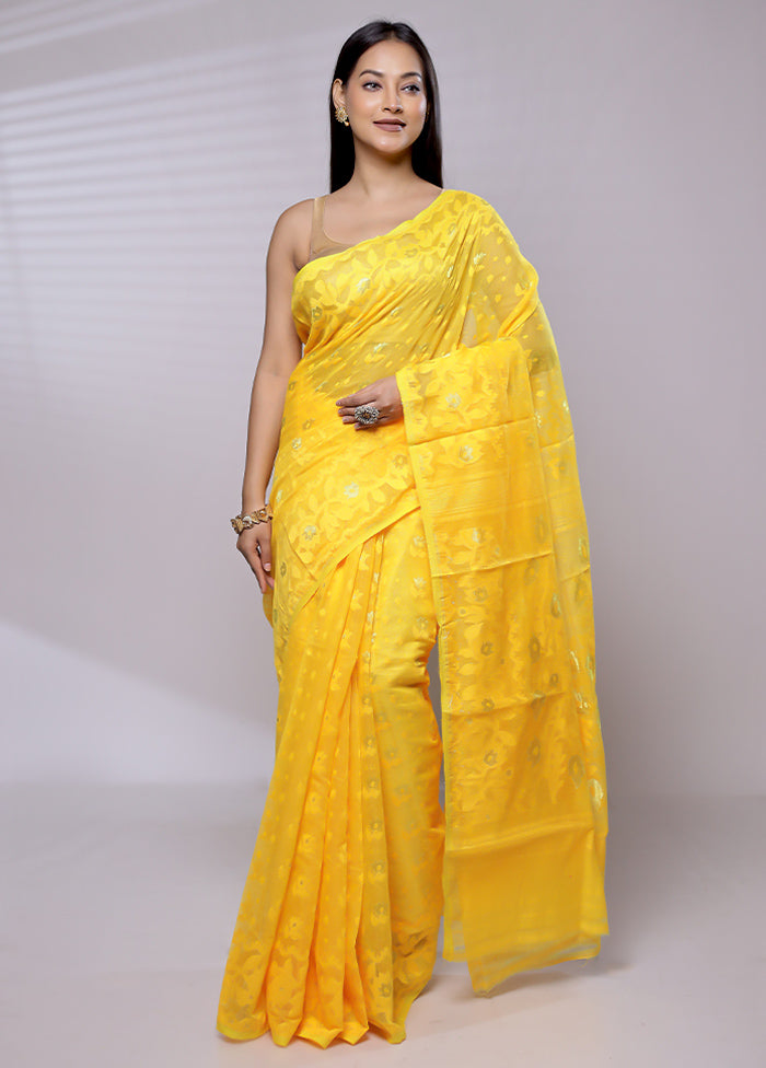 Yellow Tant Jamdani Saree Without Blouse Piece - Indian Silk House Agencies